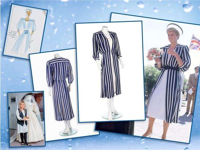 Платье принцессы Дианы в бело-синюю полоску от Элизабет Эмануэль